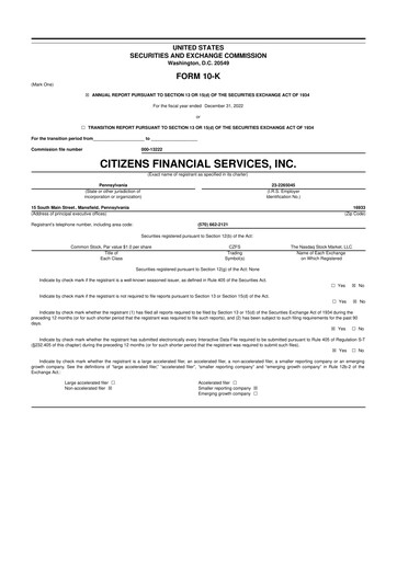 Vorschaubild Citizens Financial Services 10-K Jahresbericht 2022