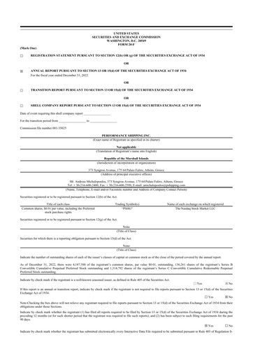 Miniature Performance Shipping
 20-F Rapport annuel 2022
