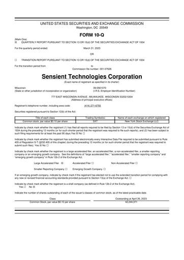 Thumbnail Sensient Technologies
 10-Q Quarterly Report FY2023 