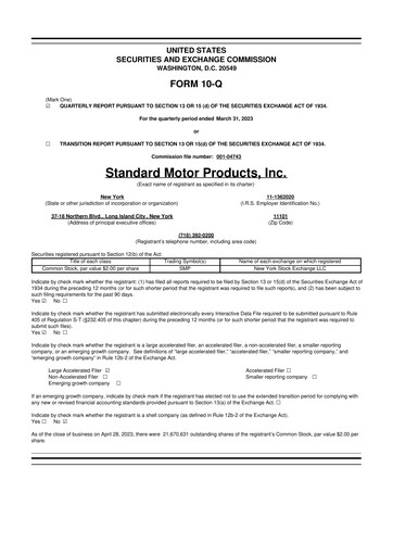 Thumbnail Standard Motor Products 10-Q Quarterly Report FY2023 