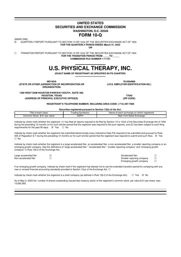 Thumbnail U.S. Physical Therapy, Inc. 10-Q Quarterly Report FY2023 