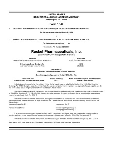 Thumbnail Rocket Pharmaceuticals
 10-Q Quarterly Report FY2023 