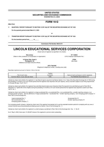Miniature Lincoln Educational Services 10-Q Rapport trimestriel 2023 