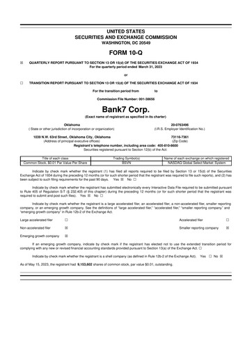 Miniature Bank7 10-Q Rapport trimestriel 2023 