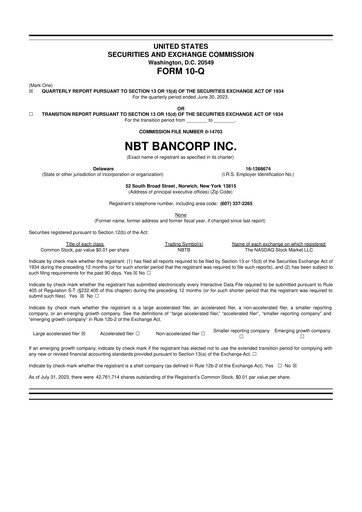 Thumbnail NBT Bancorp 10-Q Quarterly Report FY2023 