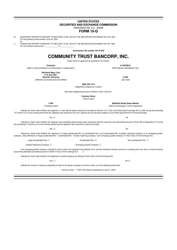 Thumbnail Community Trust Bancorp 10-Q Quarterly Report FY2023 
