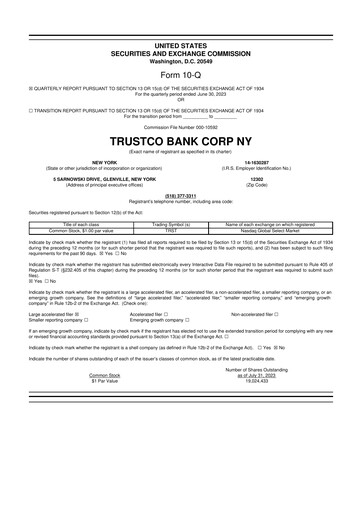 Miniature Trustco Bank 10-Q Rapport trimestriel 2023 