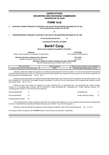Miniature Bank7 10-Q Rapport trimestriel 2023 