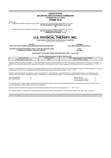 Thumbnail U.S. Physical Therapy, Inc. 10-Q Quarterly Report FY2023 