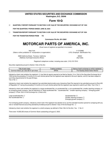 Thumbnail Motorcar Parts of America 10-Q Quarterly Report FY2024 