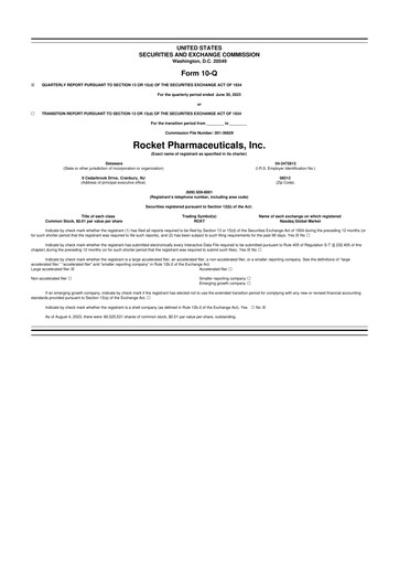 Thumbnail Rocket Pharmaceuticals
 10-Q Quarterly Report FY2023 