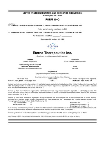 Thumbnail Eterna Therapeutics 10-Q Quarterly Report FY2023 