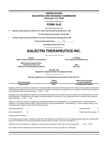 Vorschaubild Galectin Therapeutics 10-Q Quartalsbericht 2023 