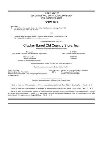 Vorschaubild Cracker Barrel 10-K Jahresbericht 