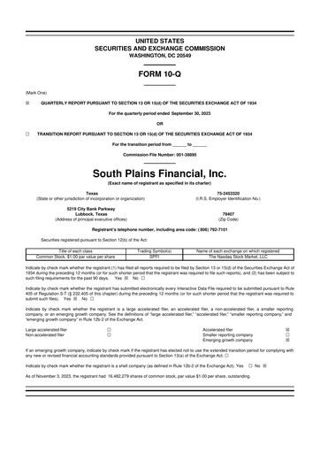 Thumbnail South Plains Financial 10-Q Quarterly Report FY2023 