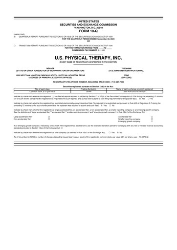 Thumbnail U.S. Physical Therapy, Inc. 10-Q Quarterly Report FY2023 