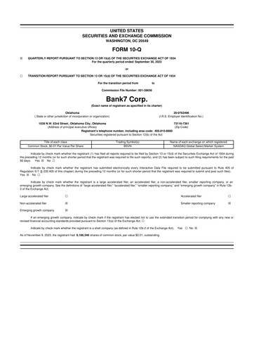 Miniature Bank7 10-Q Rapport trimestriel 2023 