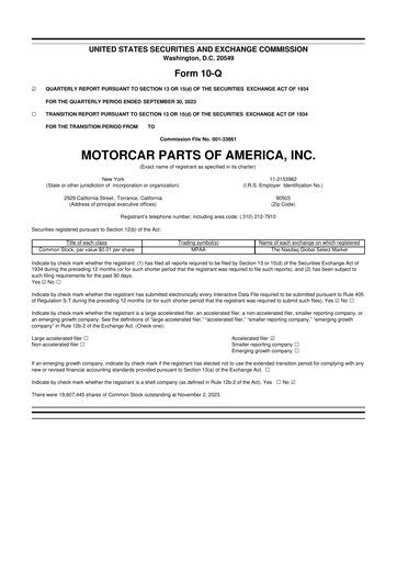 Thumbnail Motorcar Parts of America 10-Q Quarterly Report FY2024 