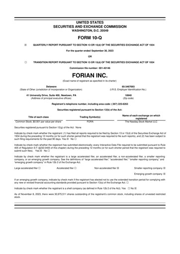 Thumbnail Forian 10-Q Quarterly Report FY2023 