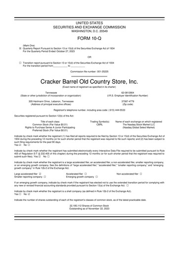 Vorschaubild Cracker Barrel 10-Q Quartalsbericht  