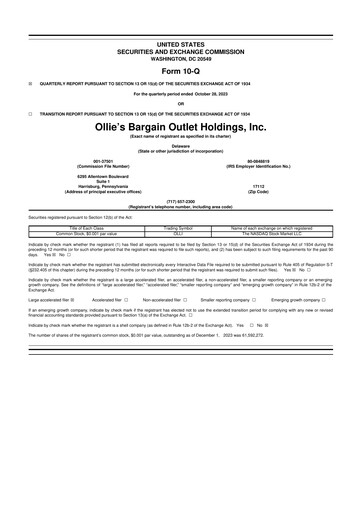 Thumbnail Ollie's Bargain Outlet
 10-Q Quarterly Report FY2023 