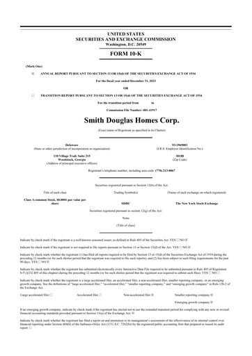 Thumbnail Smith Douglas Homes 10-K Annual Report 