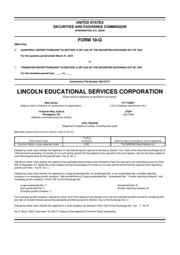 Miniature Lincoln Educational Services 10-Q Rapport trimestriel 2024 