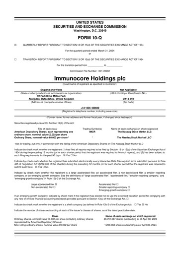 Miniature Immunocore 10-Q Rapport trimestriel  