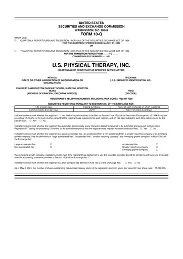 Thumbnail U.S. Physical Therapy, Inc. 10-Q Quarterly Report FY2024 