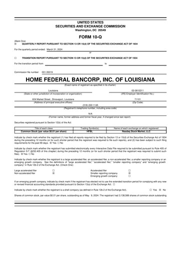 Thumbnail Home Federal Bancorp (HFB Bank) 10-Q Quarterly Report FY2024 
