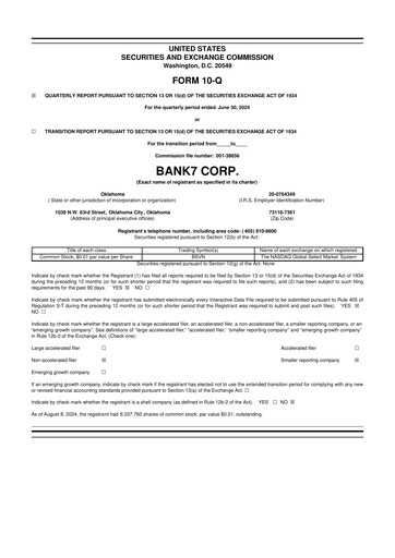 Miniature Bank7 10-Q Rapport trimestriel 2024 
