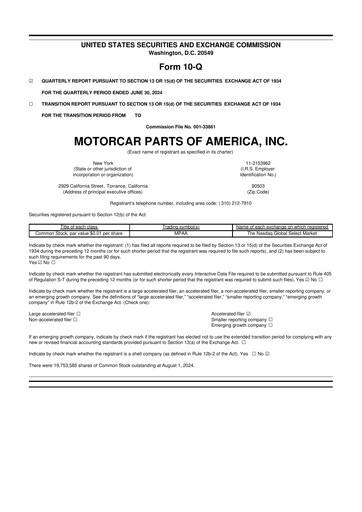 Thumbnail Motorcar Parts of America 10-Q Quarterly Report FY2025 