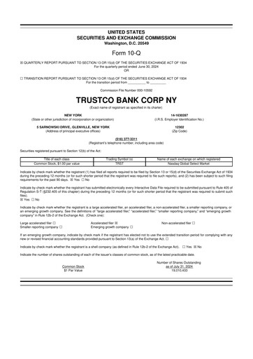 Miniature Trustco Bank 10-Q Rapport trimestriel 2024 