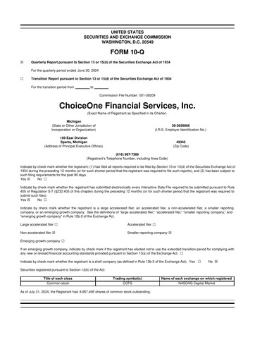 Vorschaubild ChoiceOne Financial Services 10-Q Quartalsbericht 2024 