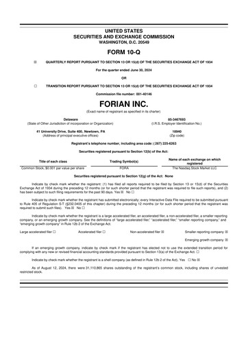 Thumbnail Forian 10-Q Quarterly Report FY2024 