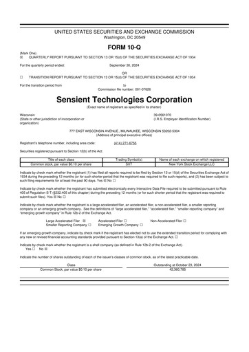 Thumbnail Sensient Technologies
 10-Q Quarterly Report FY2024 