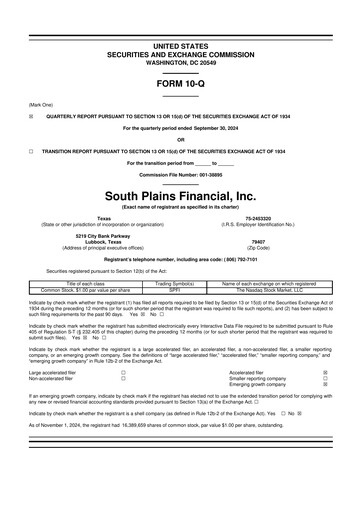 Thumbnail South Plains Financial 10-Q Quarterly Report FY2024 