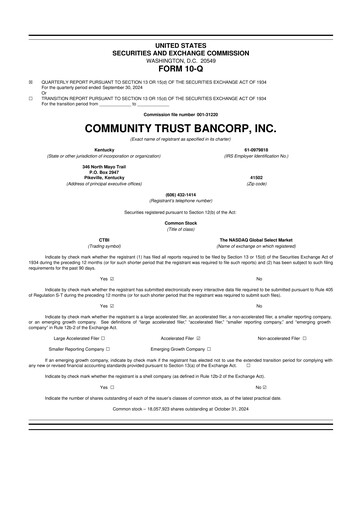 Thumbnail Community Trust Bancorp 10-Q Quarterly Report FY2024 