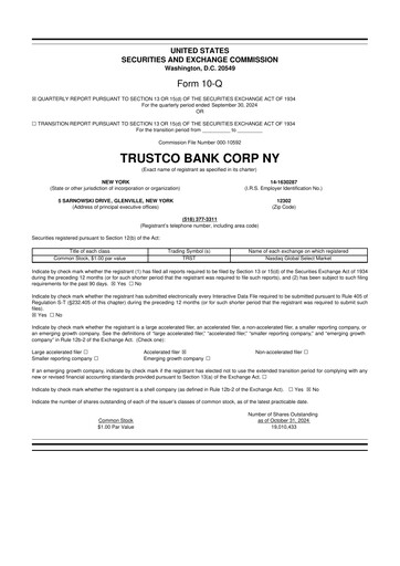 Miniature Trustco Bank 10-Q Rapport trimestriel 2024 