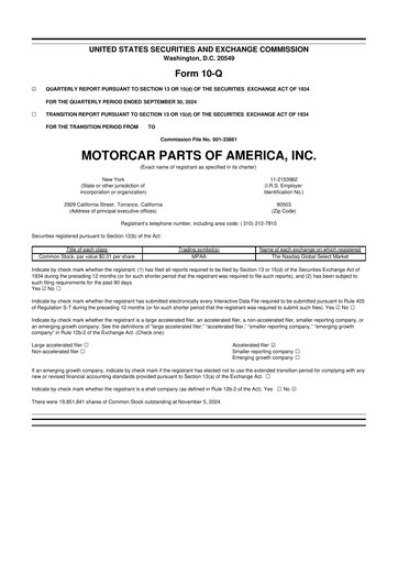 Thumbnail Motorcar Parts of America 10-Q Quarterly Report FY2025 