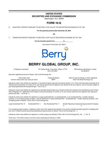 Thumbnail Berry Global
 10-Q Quarterly Report FY2025 