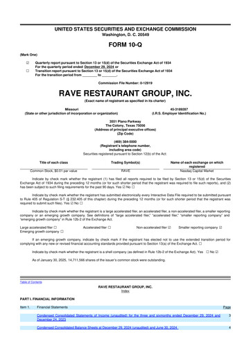 Thumbnail Rave Restaurant Group 10-Q Quarterly Report FY 