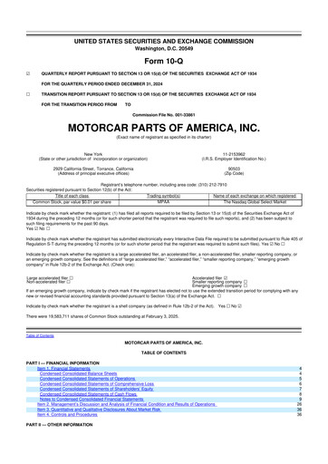 Thumbnail Motorcar Parts of America 10-Q Quarterly Report FY2025 
