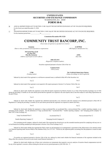 Thumbnail Community Trust Bancorp 10-K Annual Report 2024