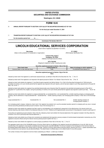 Miniature Lincoln Educational Services 10-K Rapport annuel 2024