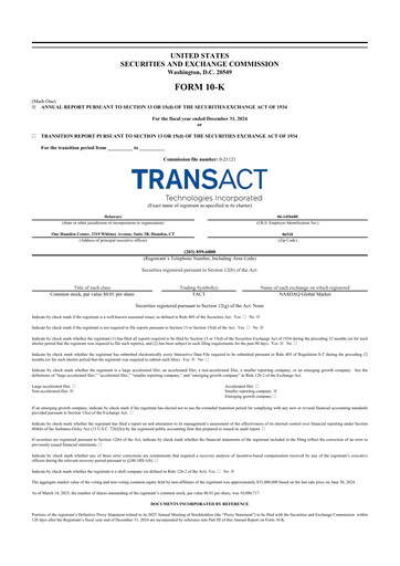 Thumbnail TransAct Technologies 10-K Annual Report 2024