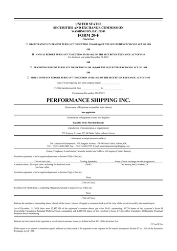 Miniature Performance Shipping
 20-F Rapport annuel 2024