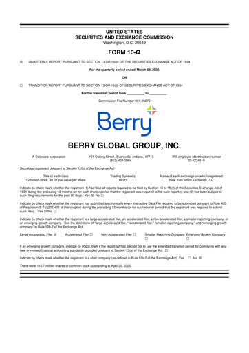 Thumbnail Berry Global
 10-Q Quarterly Report FY2025 