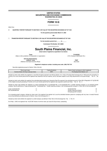 Thumbnail South Plains Financial 10-Q Quarterly Report FY2025 