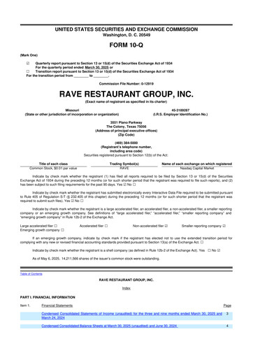 Thumbnail Rave Restaurant Group 10-Q Quarterly Report FY 